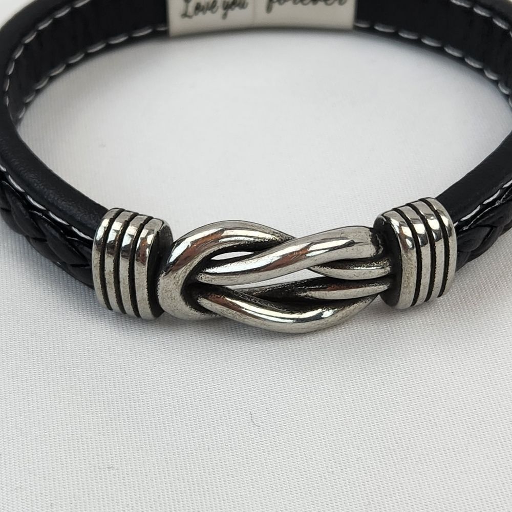 🔸️NIB Black "To My Man" Braided Leather Infinity Knot Cuff Bracelet 7.8" - Picture 8 of 11